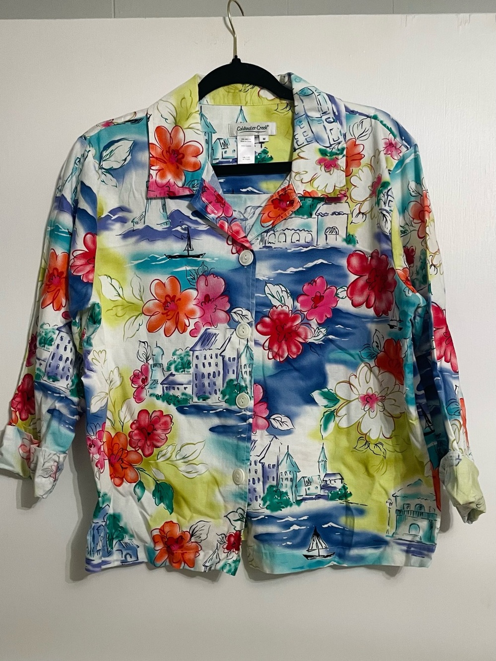 Coldwater Creek Floral Watercolor Button-Front Jean Jacket - Multicolor